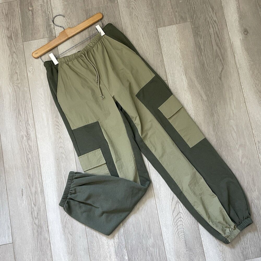 Colorblock Retro Sweatpants mixed fabric pull on womens Green (small) streetwear